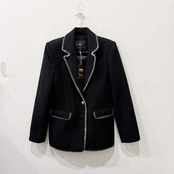 7 For All Mankind Single Breasted Tweed Blazer w/ Stitching Black Women's Medium - Picture 1 of 4
